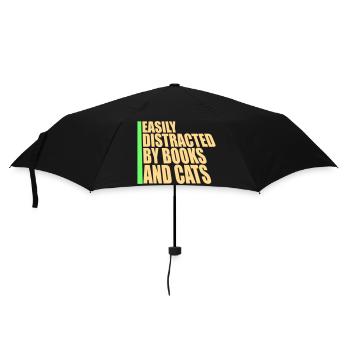 Easily Distracted By Books And Cats Cat Book - Umbrella (small) - black - Front