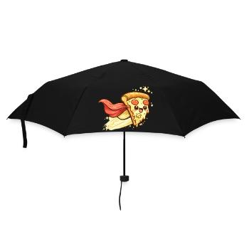 Pizzaheld mit Cape - Regenschirm (klein) - Schwarz - Vorne