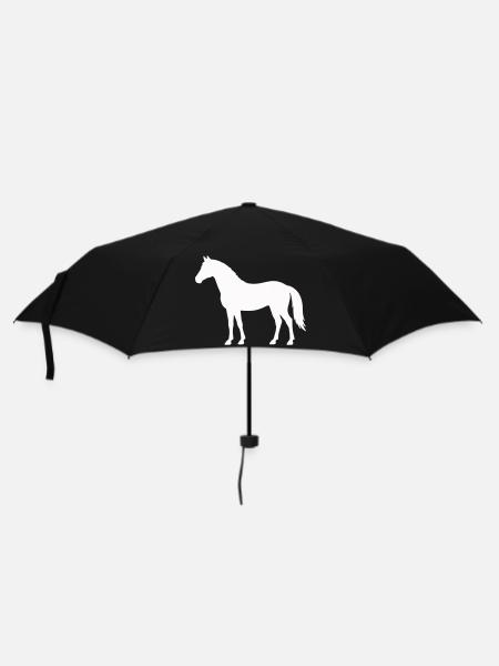 Pferde Silhouette in Weiß auf Schwarz - Regenschirm (klein) - Schwarz