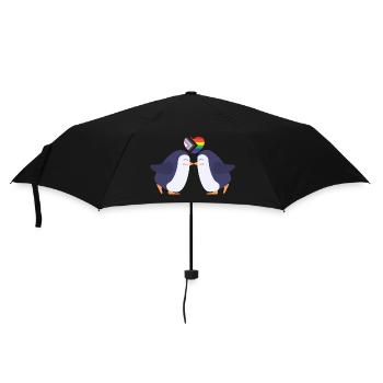 LGBTQ Regenbogen Herz Pinguine - Regenschirm (klein) - Schwarz - Vorne