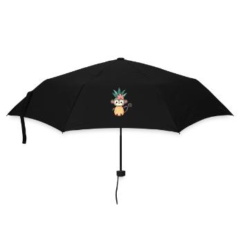Affe Schimpanse Ananas Fruchtig Süß Comic Kunst - Regenschirm (klein) - Schwarz - Vorne