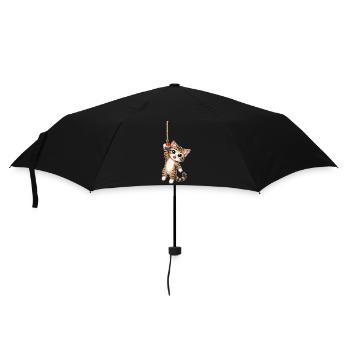Katze hängt am Seil - Regenschirm (klein) - Schwarz - Vorne