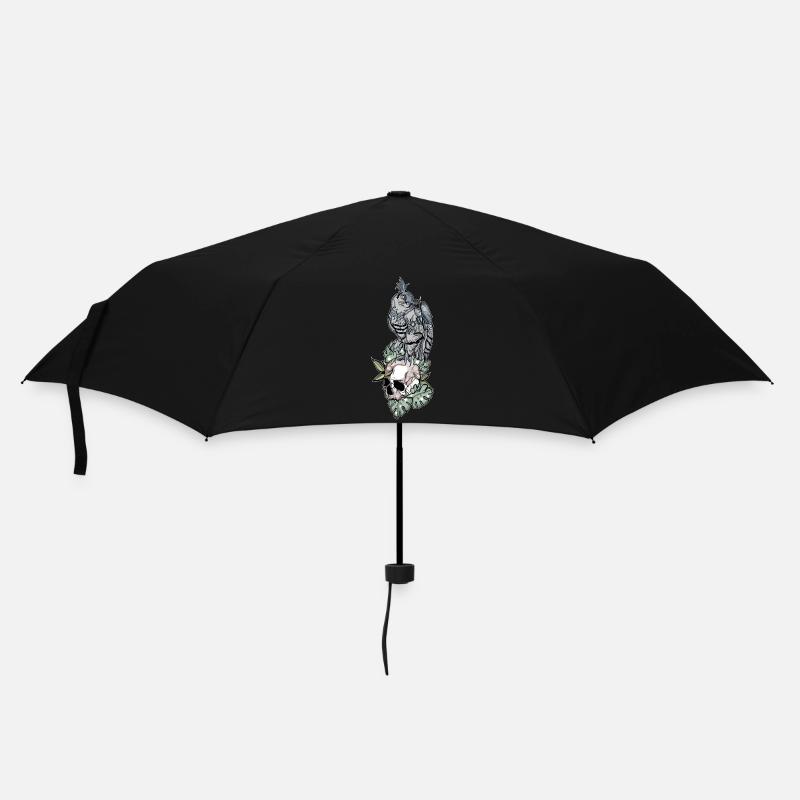 Eule auf Schädel // Illustration - Regenschirm (klein) - Schwarz