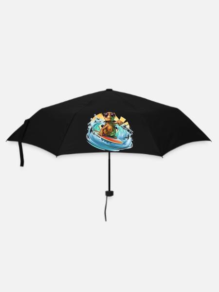Surfende Schildkröte - Regenschirm (klein) - Schwarz