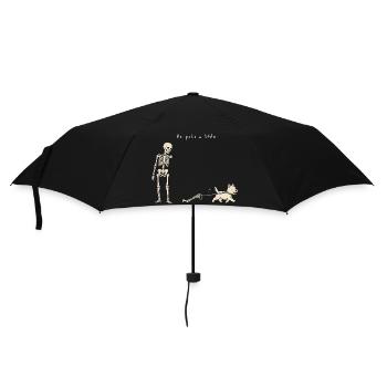 Halloween Skelett mit Hund – Schwarzer Humor - Regenschirm (klein) - Schwarz - Vorne