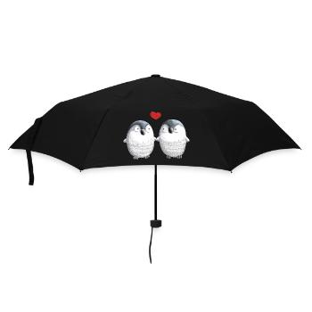 Pinguine in Love - Pinguin - Vogel - Liebe - Herz - Regenschirm (klein) - Schwarz - Vorne