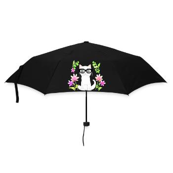 Katze mit blume - Regenschirm (klein) - Schwarz - Vorne