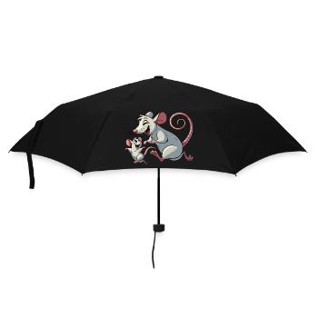 Rattenmama mit herumtollendem Kind - Regenschirm (klein) - Schwarz - Vorne