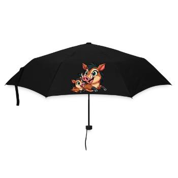 Wildschweinmutter und Kind beim Herumtollen - Regenschirm (klein) - Schwarz - Vorne