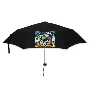 Volleyball illustration with beach volleyball palm tree - Umbrella (small) - black - Front