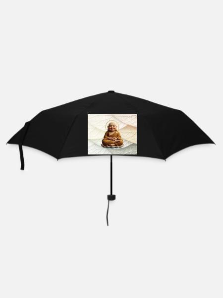 Buddha auf Blattmuster - Regenschirm (klein) - Schwarz