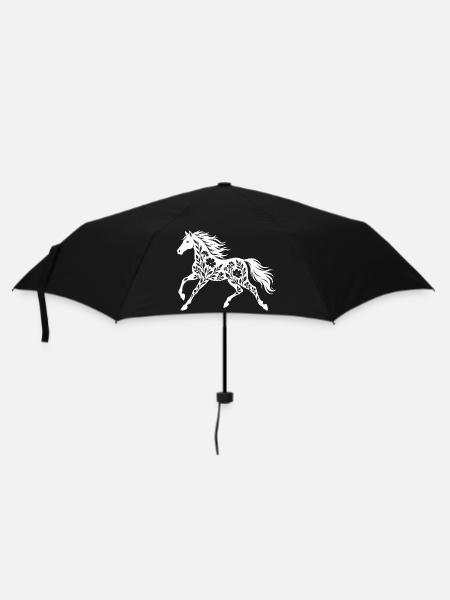 Blumenpferd Silhouette - Regenschirm (klein) - Schwarz