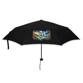Ein mystisches Einhorn mit leuchtendem Horn - Regenschirm (klein) - Schwarz - Vorne