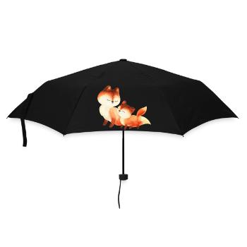 Two Cuddly Foxes Watercolor Painting - Umbrella (small) - black - Front