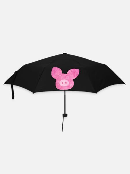 Schwein Kopf Fell Glück rosa Bauernhof Bio Natur - Regenschirm (klein) - Schwarz