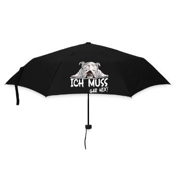 Schlafender Bulldog Spruch Ich Muss Gar Nichts - Regenschirm (klein) - Schwarz - Vorne