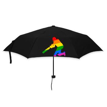 Cricket Spieler mit Regenbogen Geschenkidee - Regenschirm (klein) - Schwarz - Vorne