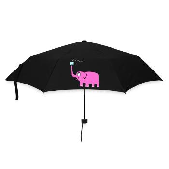 Rosa Elefant mit Kaffee - Regenschirm (klein) - Schwarz - Vorne