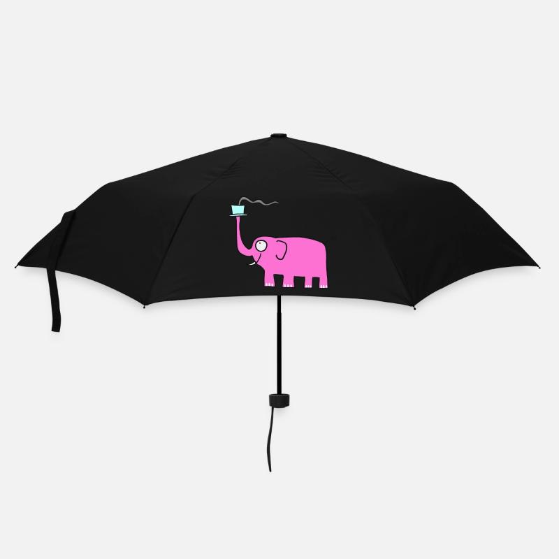 Rosa Elefant mit Kaffee - Regenschirm (klein) - Schwarz