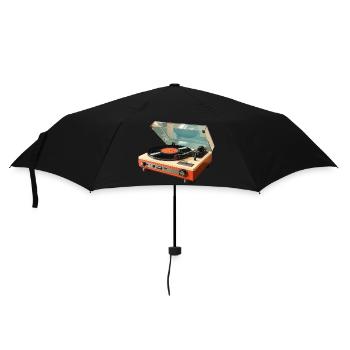 Retro Plattenspieler 60er 70er Jahre Vinyl Vintage - Regenschirm (klein) - Schwarz - Vorne