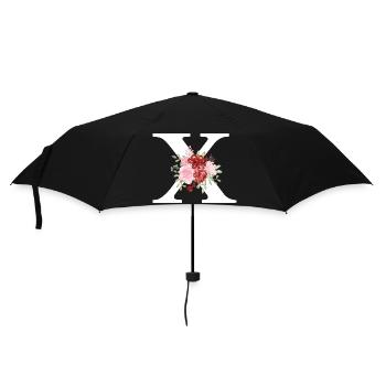 Roter floraler x-Buchstabe - Regenschirm (klein) - Schwarz - Vorne