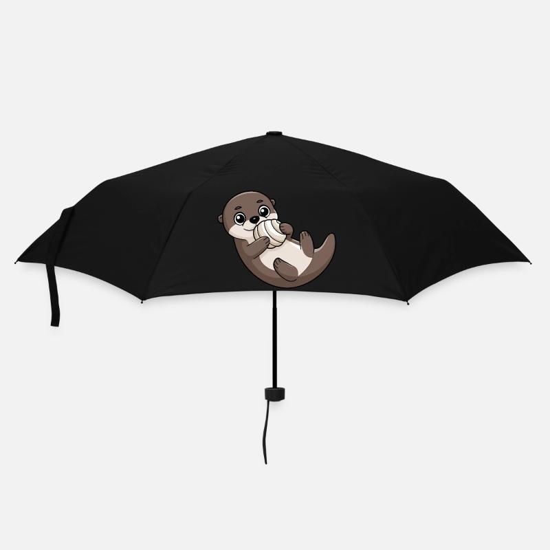 Süßer Otter mit Muschel - Regenschirm (klein) - Schwarz