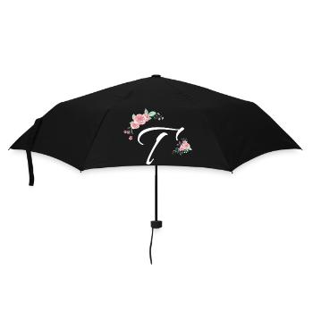 Lettre t fleurs - Parapluie standard - noir - Devant
