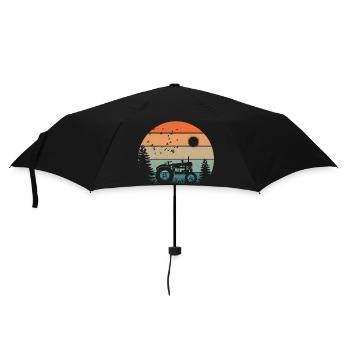 Oldtimer-Traktor bei pastellfarbenem Sonnenuntergang - Regenschirm (klein) - Schwarz - Vorne