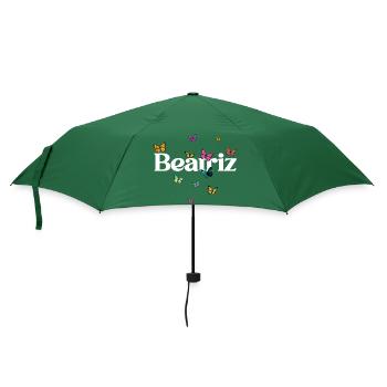 Schöner Mädchenname BEATRIZ mit Schmetterlingen  - Regenschirm (klein) - Flaschengrün - Vorne