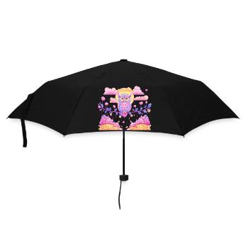 Pastell Eulenzauber über Cupcakes - Regenschirm (klein) - Schwarz - Vorne