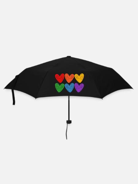 LGBTQIA-Regenbogenherzen - Regenschirm (klein) - Schwarz