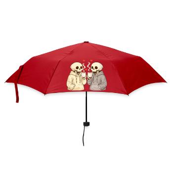 Cozy Skelett Paar mit Tassen – Warme Momente - Regenschirm (klein) - Rot - Vorne