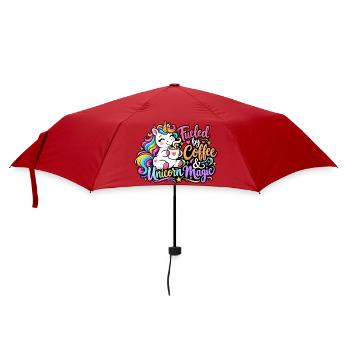 Fueled by Coffee Unicorn Magic - Regenschirm (klein) - Rot - Vorne