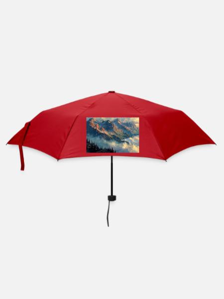 Berglandschaft Illustration Poster - Regenschirm (klein) - Rot