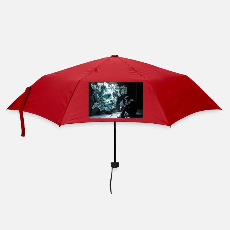 Felsgesicht und Nachdenklicher Mann - Regenschirm (klein) - Rot