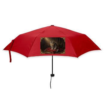 Königliche Katzenpose im Barockrahmen - Regenschirm (klein) - Rot - Vorne
