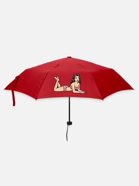 Retro-Pinup-Bikini-Strandbild - Regenschirm (klein) - Rot