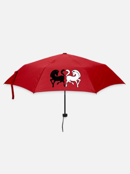Zwei Pferde schwarz und weiß - Regenschirm (klein) - Rot