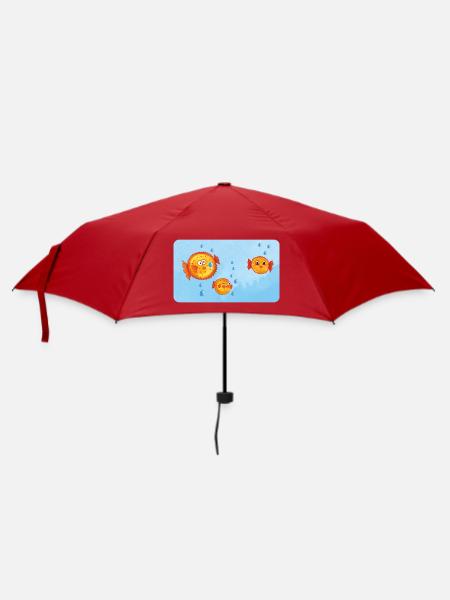 Fische - Lustige orange Kugelfische mit Luftblasen - Regenschirm (klein) - Rot