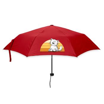 Katze Vintage Retro Sonnenuntergang Katzenhumor - Regenschirm (klein) - Rot - Vorne