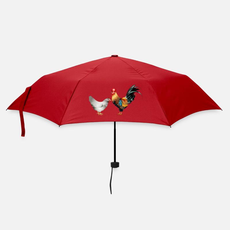 stattlicher farbenprächtiger Hahn mit einer Henne - Regenschirm (klein) - Rot