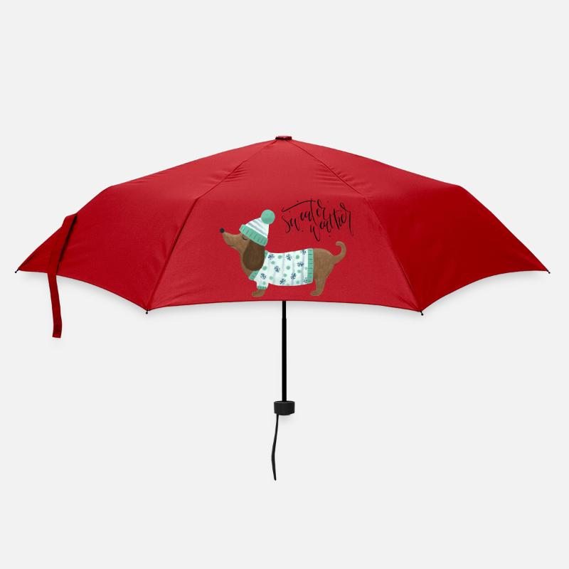 Dackel mit Pullover und Mütze - Sweater Weather - Regenschirm (klein) - Rot