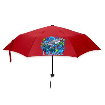 Schulstart 1. Klasse mit Hai Grundschule - Regenschirm (klein) - Rot - Vorne