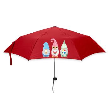 Fröhliches Gartenzwerg-Trio Sommermix - Regenschirm (klein) - Rot - Vorne