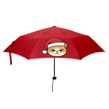 Genervte Katze mit Weihnachtsmütze - Regenschirm (klein) - Rot - Vorne