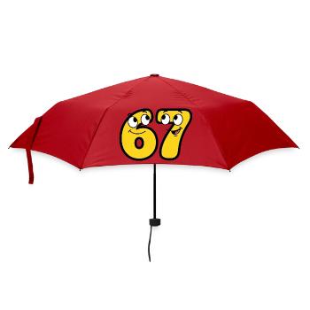 Lustige Gelbe Cartoon Meme Zahl 67 - Regenschirm (klein) - Rot - Vorne