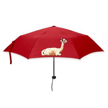 süße Tierdesigns, Alpaka Stute liegend - Regenschirm (klein) - Rot - Vorne