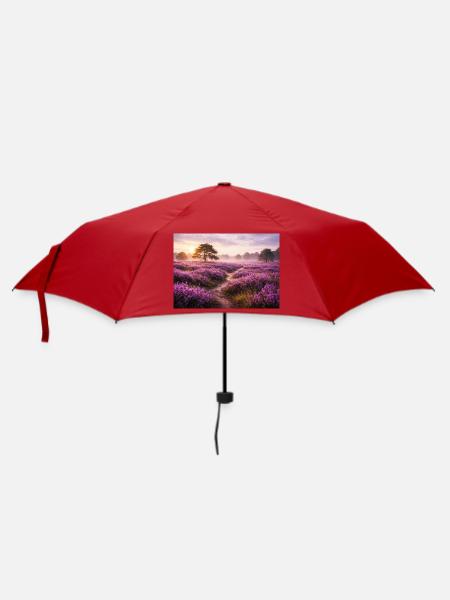 Lavendelfeld bei Sonnenaufgang - Regenschirm (klein) - Rot