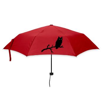 Grimme Eule Silhouette mit gelben Augen auf Ast - Regenschirm (klein) - Rot - Vorne