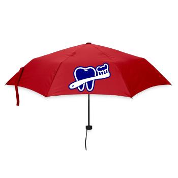 Zahn mit Zahnbürste Symbol Blau - Regenschirm (klein) - Rot - Vorne
